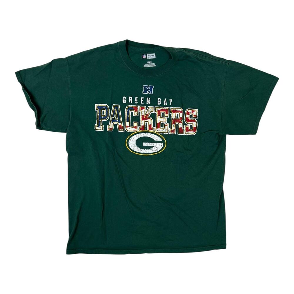 Green Bay Packers Shirt Mens Large American Flag Green NFL Football NFL